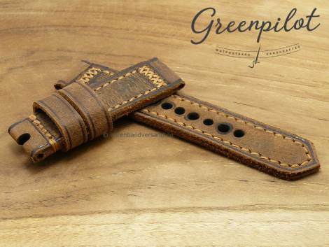 GREENPILOT watch strap hand made XS 22mm light brown gen. buffalo vintage look made in Germany (width of buckle 22 mm) - Bild vergrern 