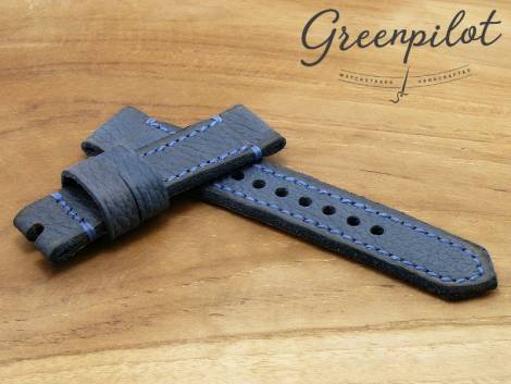 GREENPILOT watch strap hand made 24mm blue leather vintage look made in Germany (width of buckle 22 mm) - Bild vergrern 