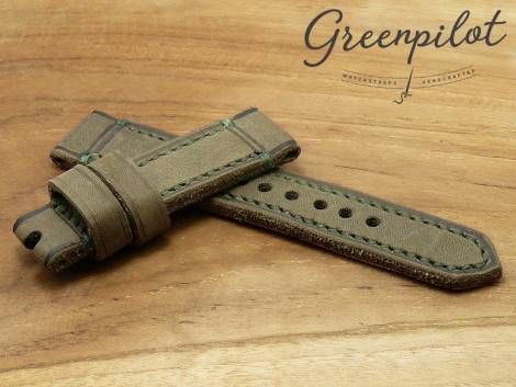 GREENPILOT watch strap hand made 24mm green leather vintage look made in Germany (width of buckle 22 mm) - Bild vergr��ern 