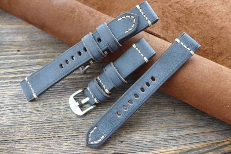 GREENPILOT watch strap hand made 22mm dark blue genuine buffalo vintage look made in Germany (width of buckle 20 mm) - Bild vergr��ern 