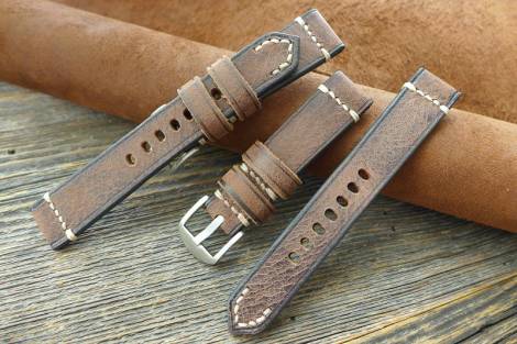 GREENPILOT watch strap hand made 20mm dark brown genuine buffalo vintage look made in Germany (width of buckle 18 mm) - Bild vergr��ern 