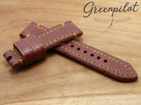 GREENPILOT watch strap 24mm bordeaux gen. HORWEEN FOOTBALL leath. yellow stitch. made in Germany (width of buckle 22 mm) - Bild vergrern 