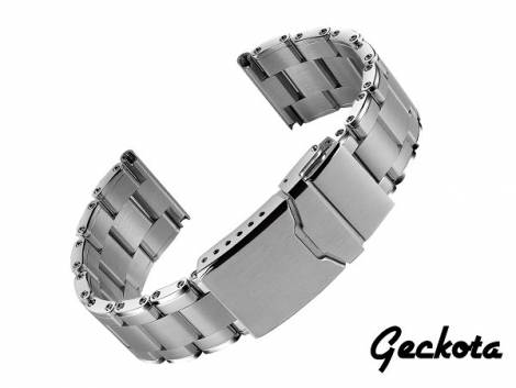Watch strap 20mm stainless steel solid partly polished with security clasp by GECKOTA - Bild vergr��ern 