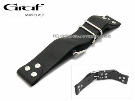 Watch strap -Alfa- 22mm black leather aviator look with rivets by GRAF - Bild vergr��ern 