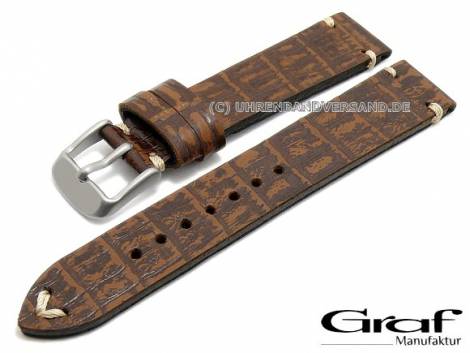 Watch strap -Antik- 18mm dark brown leather alligator grain antique look by GRAF (width of buckle 16 mm) - Bild vergr��ern 