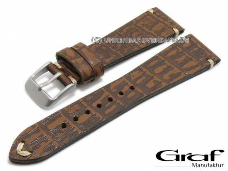 Watch strap -Antik- 22mm dark brown leather alligator grain antique look heavy strap taper GRAF (width of buckle 16 mm) - Bild vergrern 