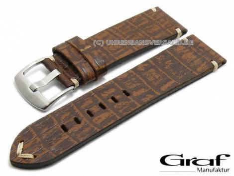 Watch strap -Antik Special- 24mm dark brown leather alligator grain solid buckle by GRAF (width of buckle 22 mm) - Bild vergrern 