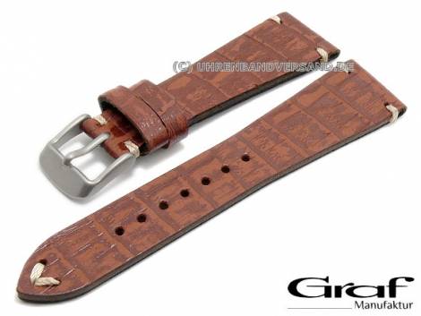 Watch strap -Antik- 22mm red brown leather alligator grain antique look heavy strap taper GRAF (width of buckle 16 mm) - Bild vergrern 