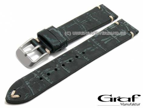 Watch strap -Antik- 18mm black leather alligator grain antique look by GRAF (width of buckle 16 mm) - Bild vergrern 