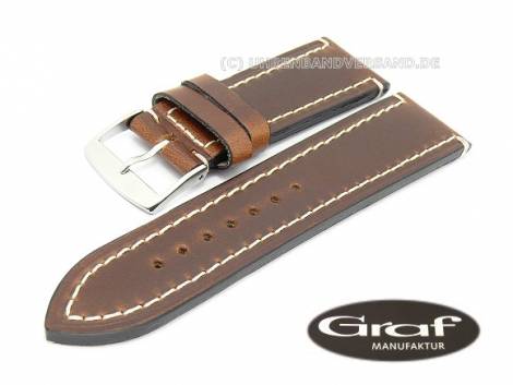 Watch band -M�nster- 24mm brown smooth genuine leather light stitching Graf (width of buckle 22 mm) - Bild vergr��ern 