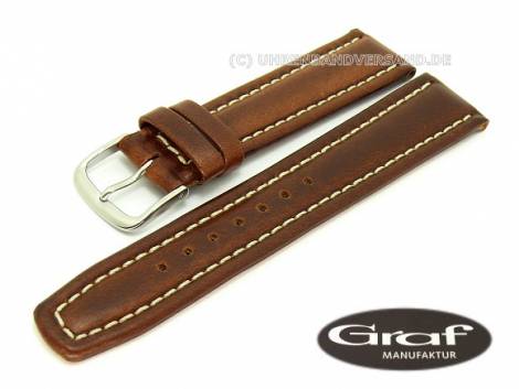 Watch band -Montana Sportive- 16mm brown smooth light stitching by Graf (width of buckle 16 mm) - Bild vergrern 