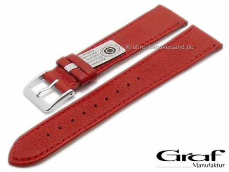 Watch strap -Divus- 16mm red natural leather certified grained matt stitched by GRAF (width of buckle 16 mm) - Bild vergr��ern 