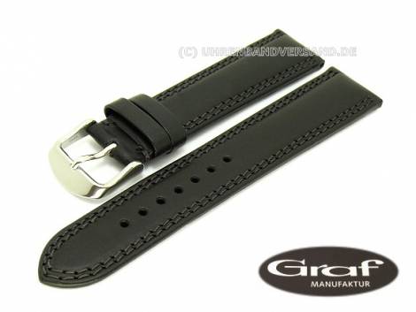 Watch band -Dresden- 20mm black smooth genuine leather double stitching Graf (width of buckle 18 mm) - Bild vergr��ern 