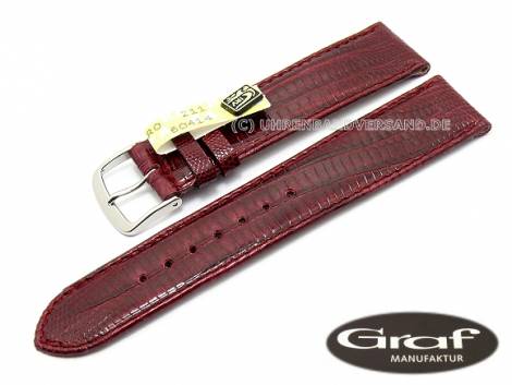 Well-crafted watch strap -Brazil- 15mm bordeaux genuine teju lizard glossy by GRAF (width of buckle 14 mm) - EU ONLY - Bild vergrern 