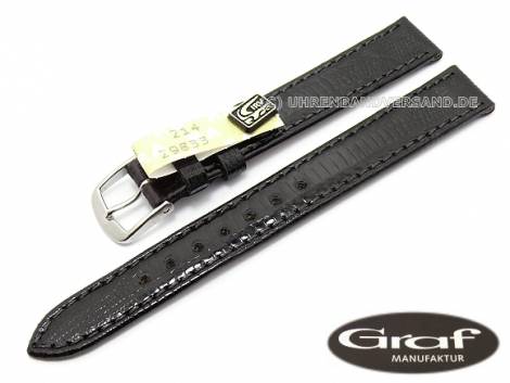 Well-crafted watch strap -Brazil- 14mm black genuine teju lizard glossy by GRAF (width of buckle 12 mm) - EU ONLY - Bild vergrern 
