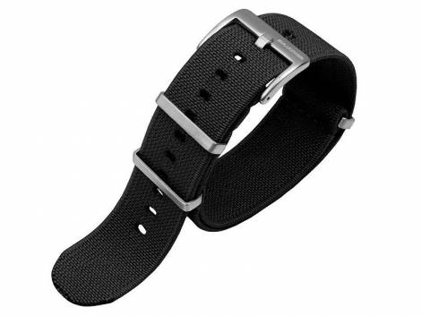 Watch strap 20mm black nylon (textile) E-NATO elastic textile with 3 loops one piece strap - Bild vergr��ern 
