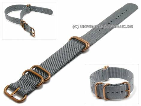 Watch strap -Zulu 5R-BRZ- 24mm grey nylon (textile) with 4 bronze loops - Bild vergr��ern 