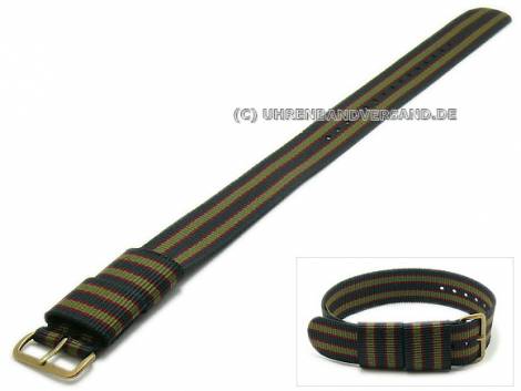 Watch strap -Vintage Bond- 24mm dark blue nylon/textile red and olive stripes bronze buckle US military strap GECKOTA - Bild vergrern 