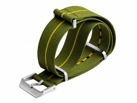 Watch strap 22mm green nylon (textile) NATO style yellow stripe with 3 loops by ZULUDIVER - Bild vergr��ern 