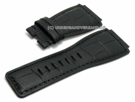 Watch strap 24mm black leather alligator grain stitched for Bell & Ross (width of buckle 24 mm) - Bild vergr��ern 
