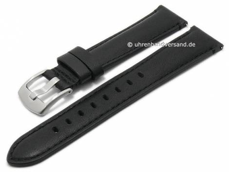 Watch strap 22mm black Horween leather smooth matt stitched with easy change spring bars GECKOTA (width of buckle 20 mm) - Bild vergr��ern 