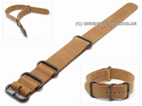 Watch strap 24mm light brown leather vintage look with 3 black stainless steel loops - Bild vergr��ern 