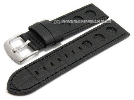 Watch strap 23mm black leather alligator grain racing look stitched (width of buckle 22 mm) - Bild vergr��ern 