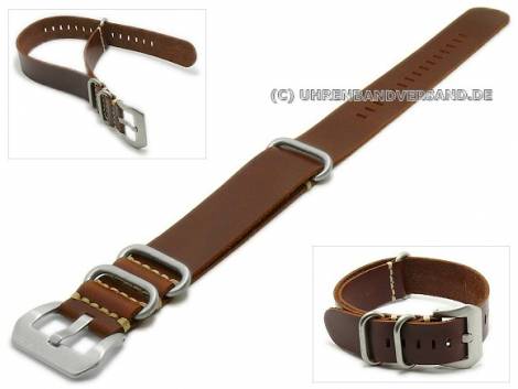 Watch strap 20mm dark brown leather military look with 3 stainless steel loops by ZULUDIVER - Bild vergr��ern 