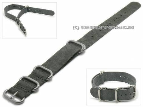Watch strap 20mm dark grey leather vintage look with 4 stainless steel loops - Bild vergr��ern 