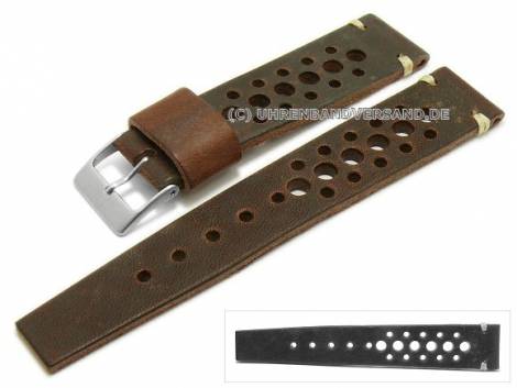Watch strap 20mm dark brown leather racing look vintage look light stitching by GECKOTA (width of buckle 18 mm) - Bild vergr��ern 