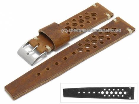 Watch strap 20mm light brown leather racing look vintage look light stitching by GECKOTA (width of buckle 18 mm) - Bild vergr��ern 