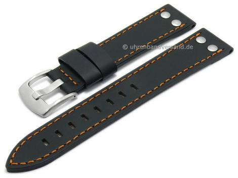 Watch strap 20mm black leather aviator look orange stitching by GECKOTA (width of buckle 18 mm) - Bild vergrern 