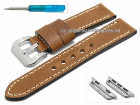Watch strap 22mm brown leather vintage-look with adapter 38mm for APPLE smart watches by GECKOTA (width of buckle 20 mm) - Bild vergr��ern 