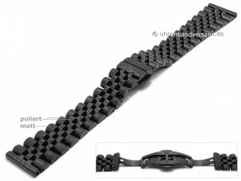 Watch strap 22mm black stainless steel solid partly polished with butterfly clasp by GECKOTA - Bild vergr��ern 