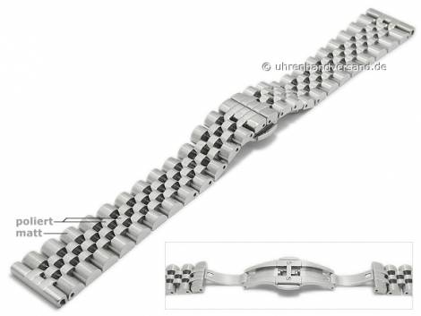 Watch strap 20mm stainless steel solid partly polished with butterfly clasp by GECKOTA - Bild vergr��ern 