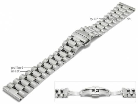Watch strap 22mm stainless steel solid partly polished with butterfly clasp by GECKOTA - Bild vergr��ern 