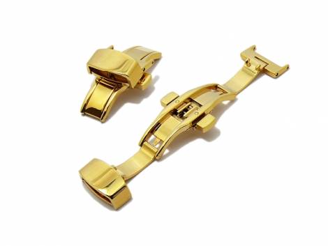 Butterfly clasp (HeBFS-02) 14mm stainless steel golden polished push button release - Bild vergrern 