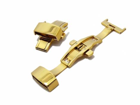 Butterfly clasp (HeBFS-02) 18mm stainless steel golden polished push button release - Bild vergrern 