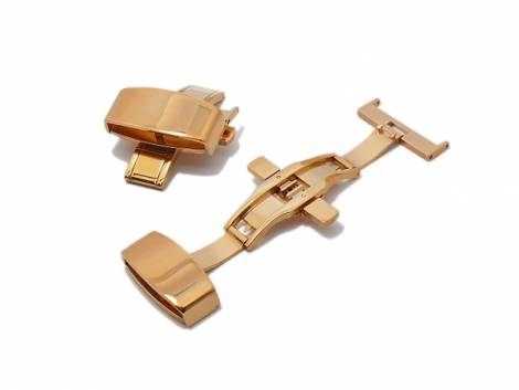 Butterfly clasp (HeBFS-10) 24mm stainless steel rose golden polished push button release - Bild vergr��ern 