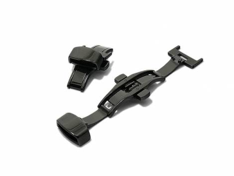 Butterfly clasp (HeBFS-12) 14mm stainless steel black polished push button release - Bild vergrern 