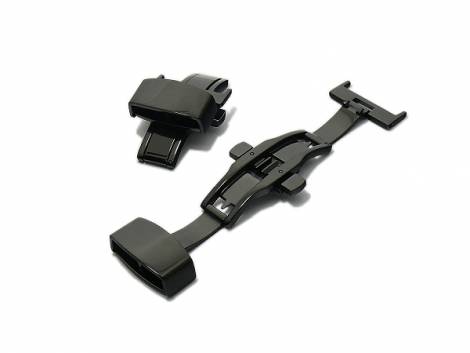 Butterfly clasp (HeBFS-12) 22mm stainless steel black polished push button release - Bild vergrern 