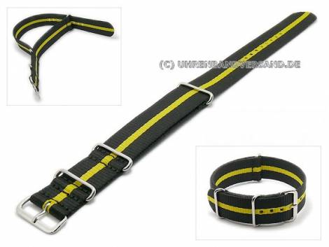 Watch strap 24mm black with yellow stripe NATO one-piece strap - Bild vergr��ern 