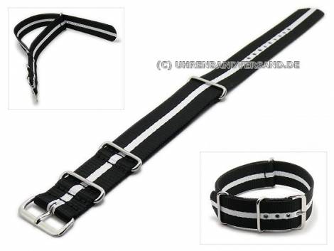Watch strap 24mm black with white stripe NATO one-piece strap - Bild vergr��ern 