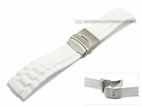 Watch band 16mm white silicone structured surface deployment clasp (width of buckle 14 mm) - Bild vergrern 