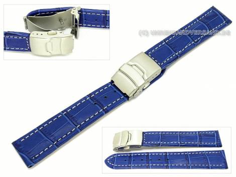 Watch band 16mm blue alligator grain light stitching clasp (width of buckle 16 mm) - Bild vergr��ern 