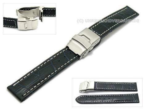 Watch band 18mm night blue alligator grain light stitching clasp (width of buckle 18 mm) - Bild vergr��ern 
