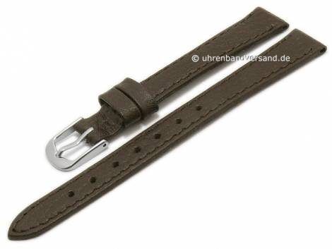 Basic watch strap 12mm dark brown leather grained stitched (width of buckle 10 mm) - Bild vergr��ern 