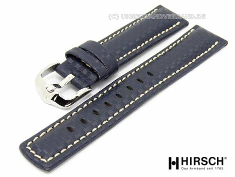 Watch band -Carbon- 20mm dark blue light colored stitching by HIRSCH (width of buckle 18 mm) - Bild vergr��ern 