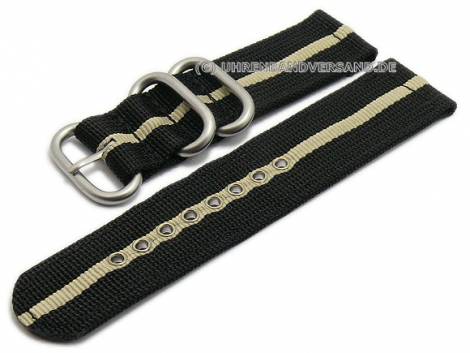 Watch strap 20mm black textile military look beige stripe stitched (width of buckle 20 mm) - Bild vergr��ern 