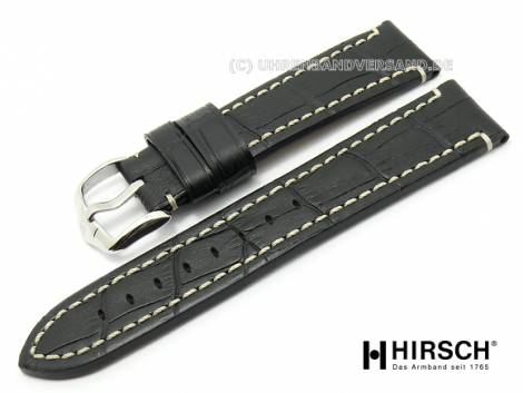 Watch band -Knight- 26mm black aviator style light stitching by HIRSCH (width of buckle 24 mm) - Bild vergrern 